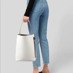 CELINE Shiny Smooth Calfskin Small Twisted Cabas White Black leather tote purse